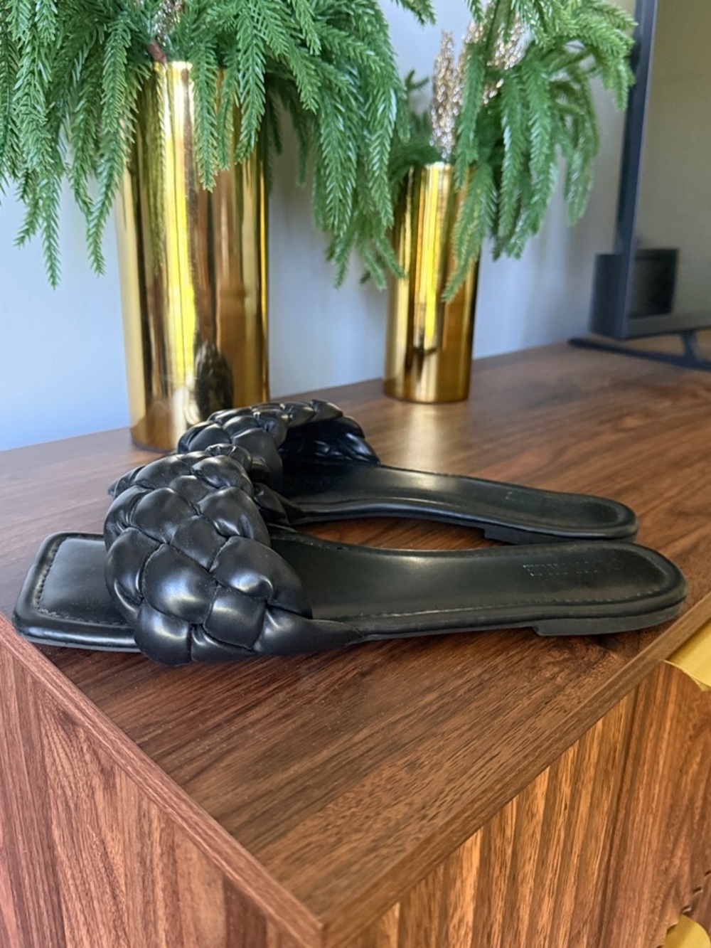 Amazon Athmile Black Braided Slide Sandals for Women